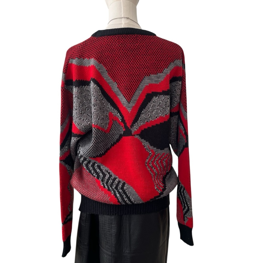 Vintage 80s Sears abstract acrylic crewneck sweater red black gray - Picture 3 of 15